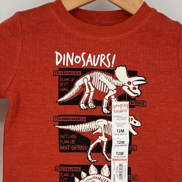 Jumping Beans Toddler Boys Dinosaurs Thermal T-Shirt in Rust Size 12 Months - Picture 3 of 11